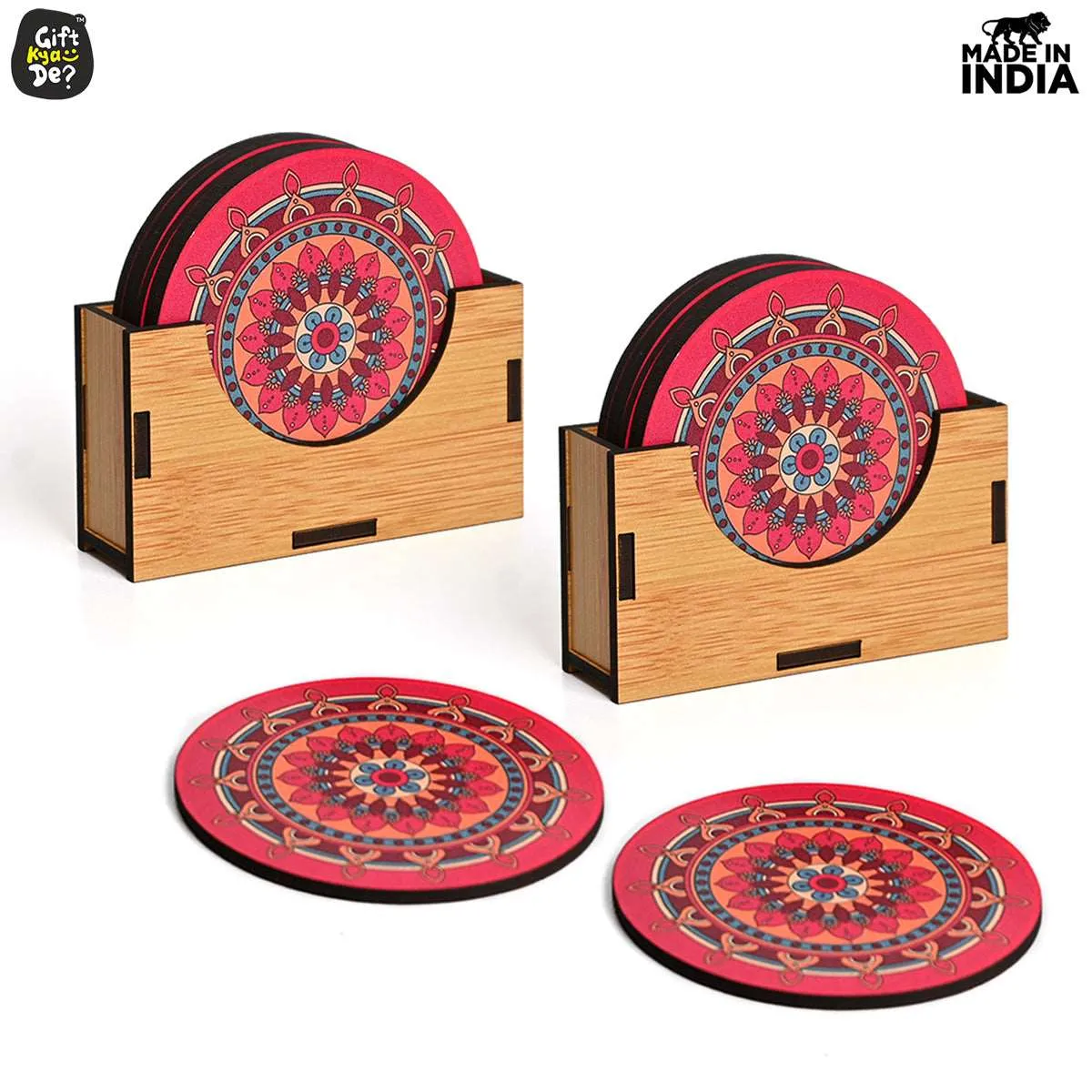Coaster Set of 12 Beautiful Wooden Coasters with Proper Coaster Stand (Combo Pack) (12 pc 3.5 x 3.5 inch)