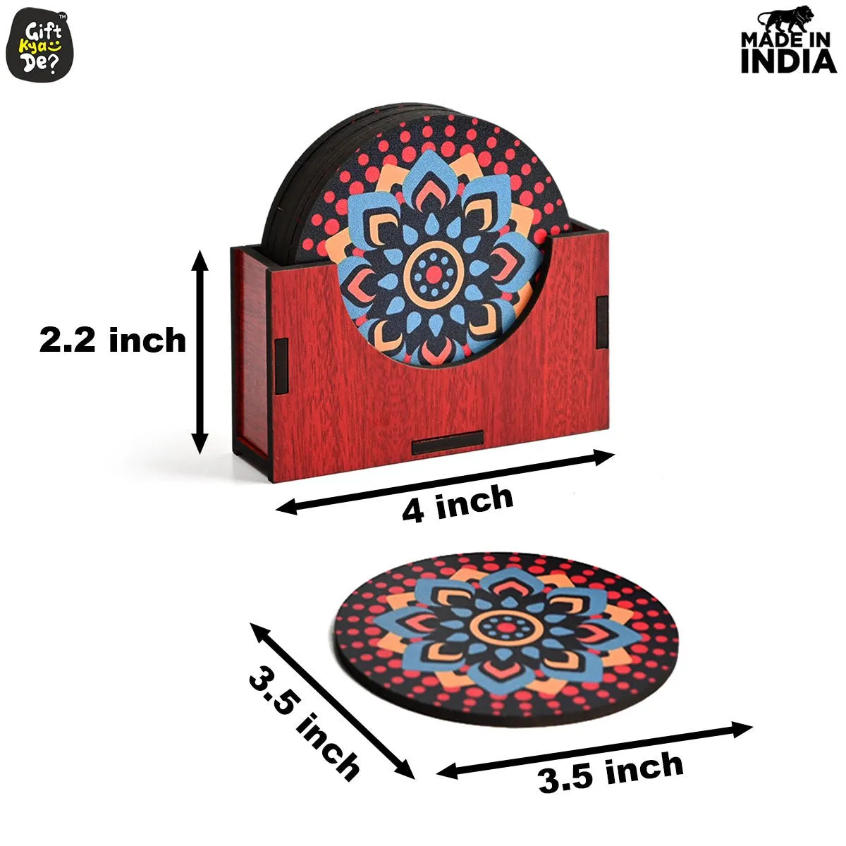 Coaster Set of 12 Beautiful Wooden Coasters with Proper Coaster Stand (Combo Pack) (12 pc 3.5 x 3.5 inch)