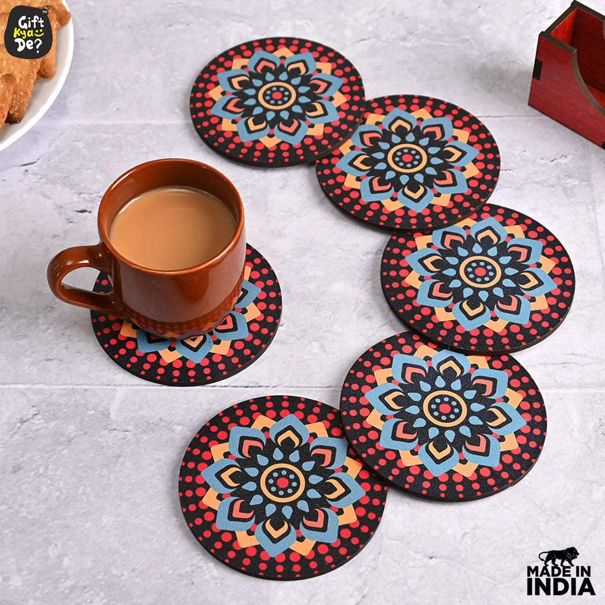 Coaster Set of 12 Beautiful Wooden Coasters with Proper Coaster Stand (Combo Pack) (12 pc 3.5 x 3.5 inch)