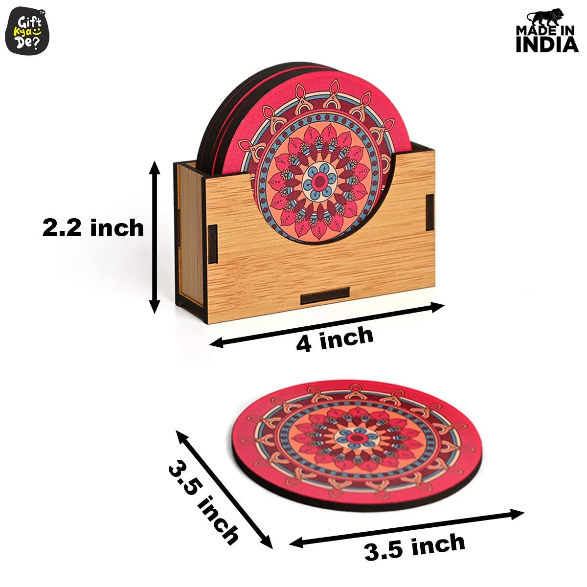 Coaster Set of 12 Beautiful Wooden Coasters with Proper Coaster Stand (Combo Pack) (12 pc 3.5 x 3.5 inch)