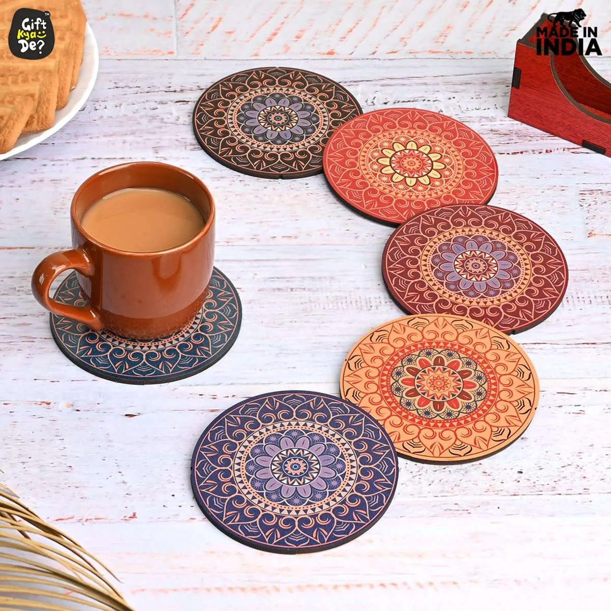 Coaster Set of 12 Beautiful Wooden Coasters with Proper Coaster Stand (Combo Pack) (12 pc 3.5 x 3.5 inch)