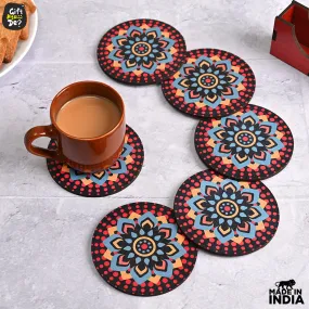 Coaster Set of 6 Beautiful Wooden Coasters with Stand | Fit for Tea Cups, Coffee Mugs and Glasses