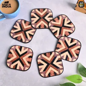 Coaster Set of 6 Chevron Design | Wooden Coasters With Coaster Stand | Kitchen Accessories (Ecofriendly)