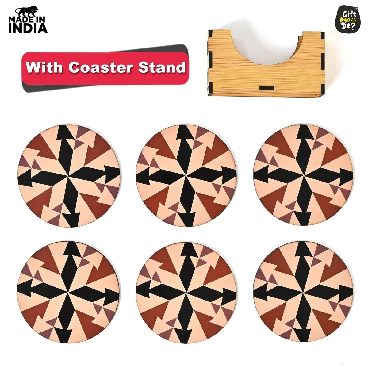 Coaster Set of 6 Chevron Design | Wooden Coasters With Coaster Stand | Kitchen Accessories (Ecofriendly)