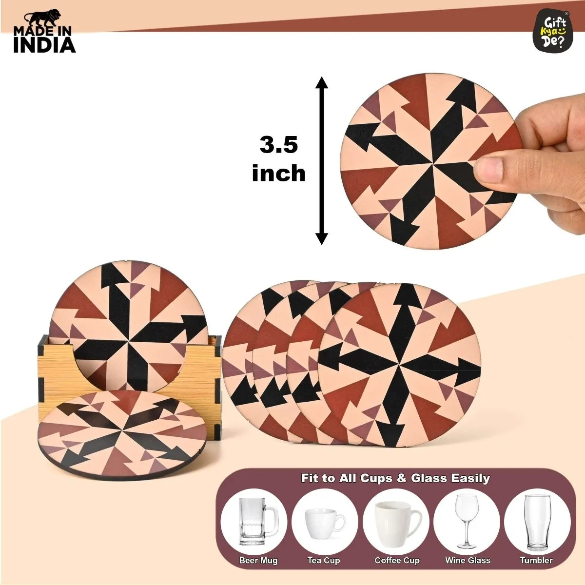 Coaster Set of 6 Chevron Design | Wooden Coasters With Coaster Stand | Kitchen Accessories (Ecofriendly)