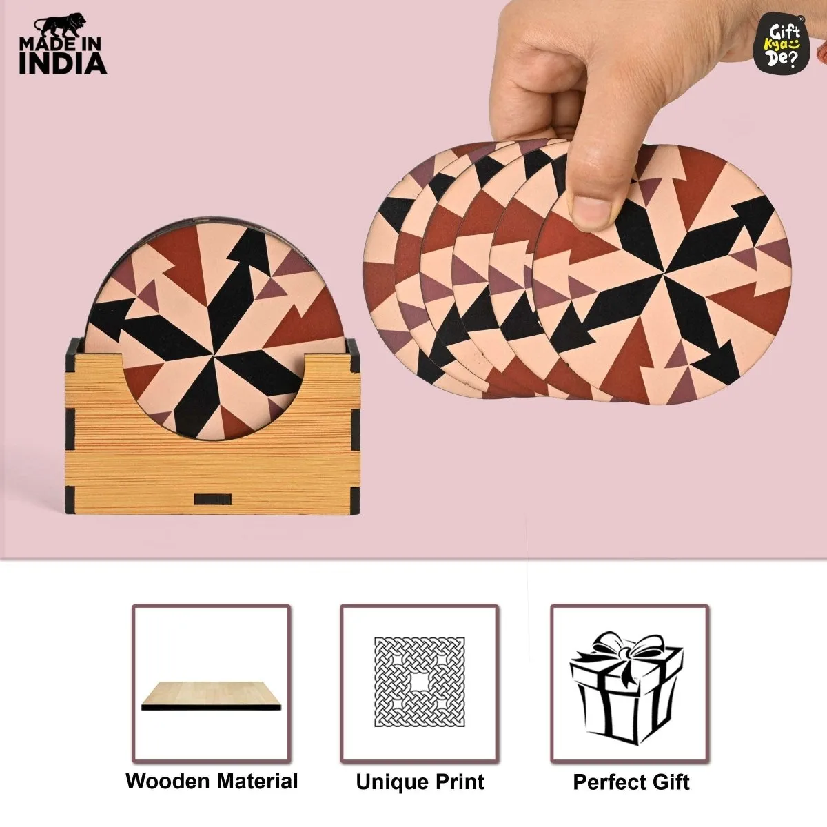 Coaster Set of 6 Chevron Design | Wooden Coasters With Coaster Stand | Kitchen Accessories (Ecofriendly)