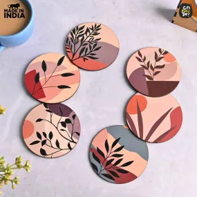 Coaster Set of 6 Modern Art Design | Wooden Coasters to Serve Tea Cups, Coffee Mugs and Glasses