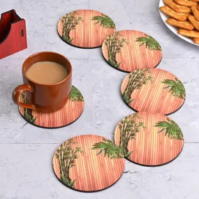 Coaster Set of 6 Natural Wooden Bamboo Tree Style | Coasters with Beautiful Coaster Stand