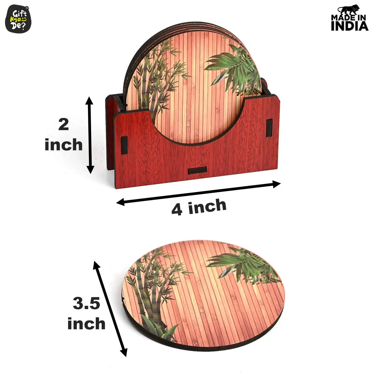 Coaster Set of 6 Natural Wooden Bamboo Tree Style | Coasters with Beautiful Coaster Stand