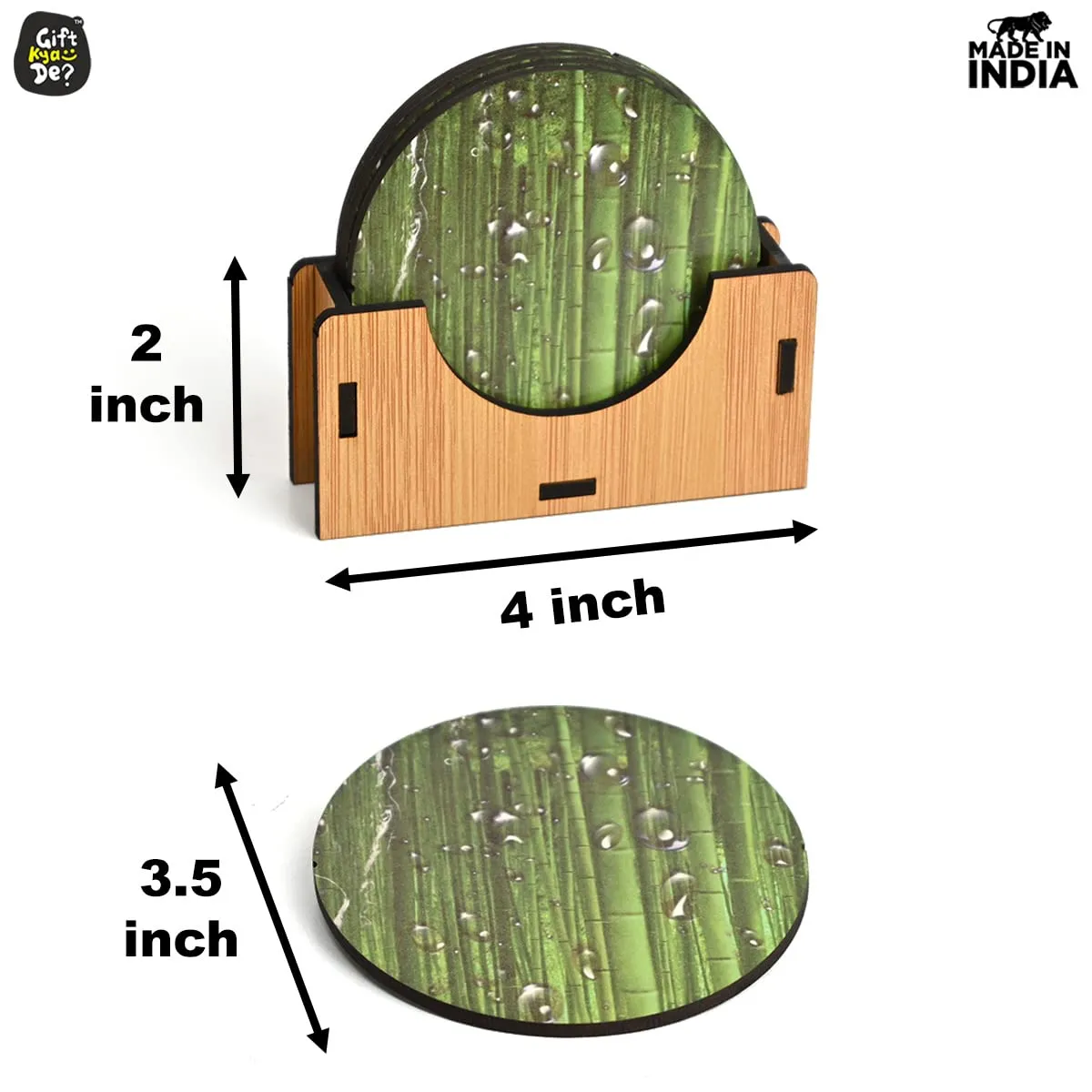 Coaster Set of 6 Natural Wooden Bamboo Tree Style | Coasters with Beautiful Coaster Stand