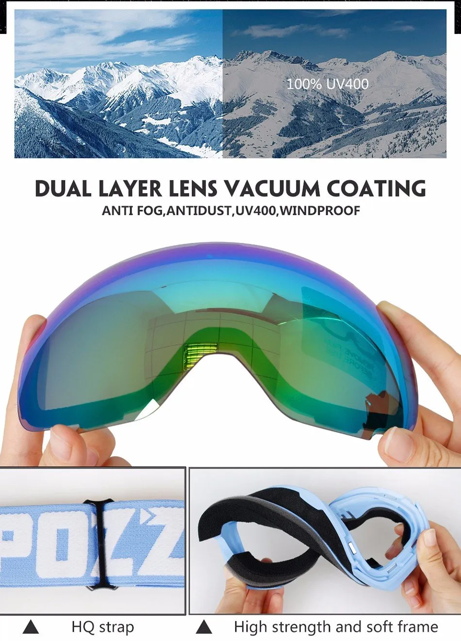COPOZZ Magnetic Lens Ski Snowboard Goggles