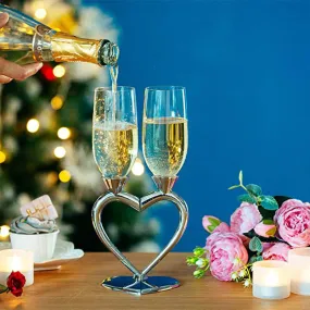 Custom Made Two Hearts Wedding Led Free Crystal Champagne Wine Glasses Set of Two
