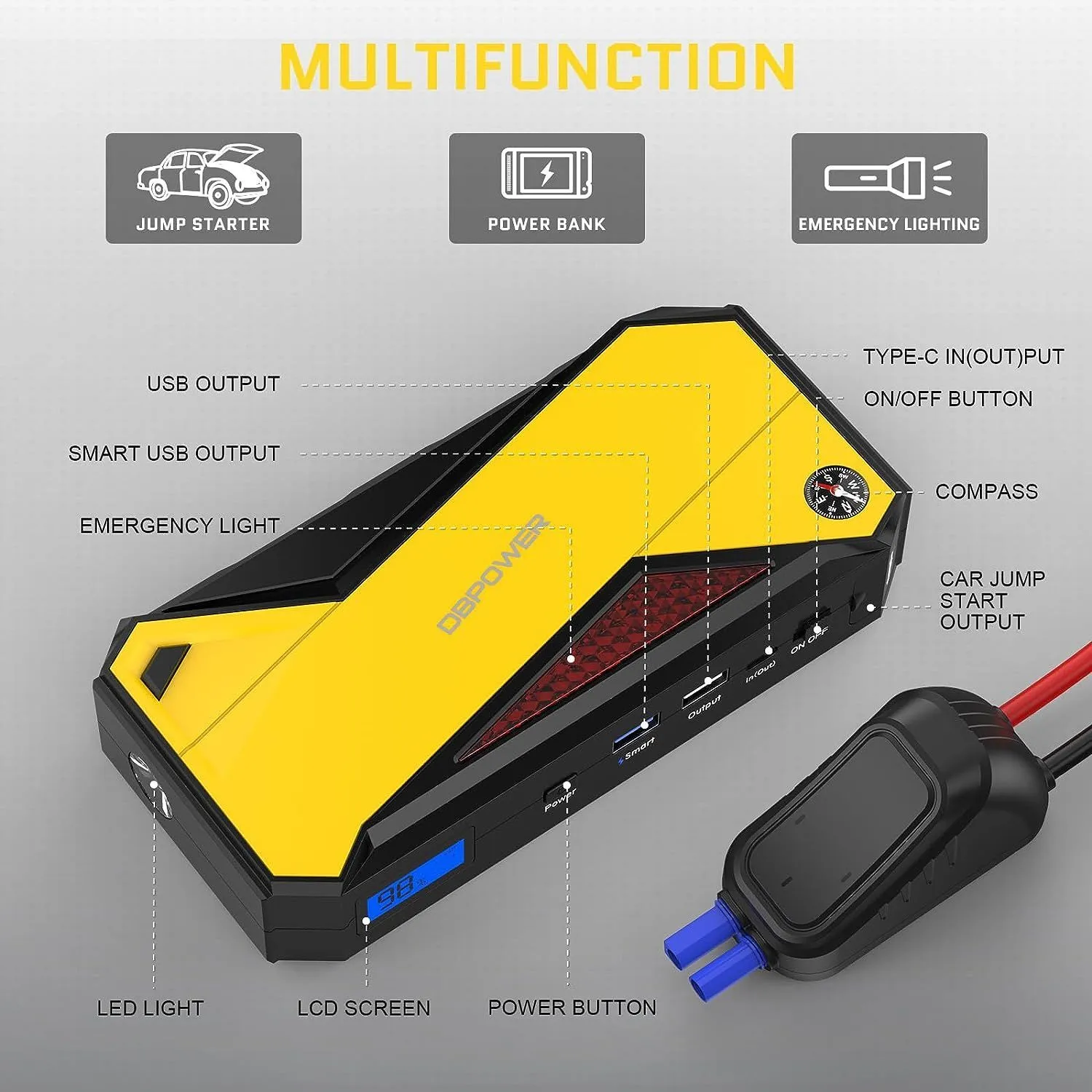 DBPOWER 800A 18000mAh Portable Car Jump Starter (up to 7.2L Gas,
