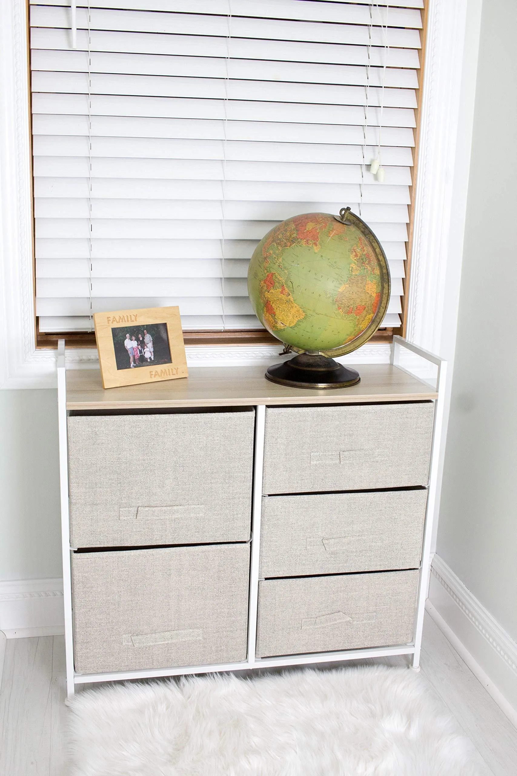 East Loft Storage Cube Dresser | Organizer for Closet, Nursery, Bathroom, Laundry or Bedroom | 5 Fabric Drawers, Solid Wood Top, Durable Steel Frame | Natural