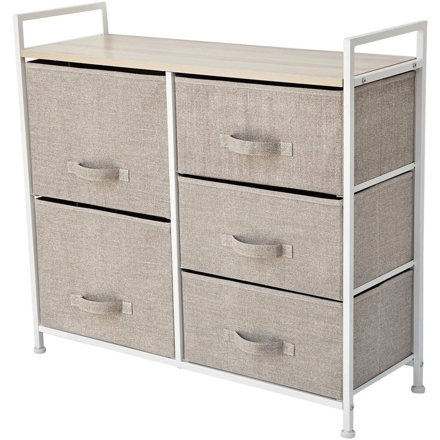 East Loft Storage Cube Dresser | Organizer for Closet, Nursery, Bathroom, Laundry or Bedroom | 5 Fabric Drawers, Solid Wood Top, Durable Steel Frame | Natural