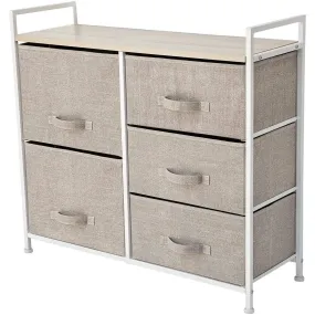 East Loft Storage Cube Dresser | Organizer for Closet, Nursery, Bathroom, Laundry or Bedroom | 5 Fabric Drawers, Solid Wood Top, Durable Steel Frame | Natural