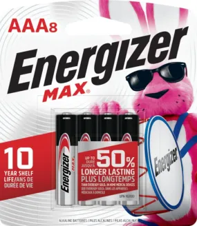 Energizer E92MP-8 Battery, 1.5 V Battery, 1250 mAh, AAA Battery, Alkaline, Manganese Dioxide, Zinc :CD  8: QUANTITY: 1