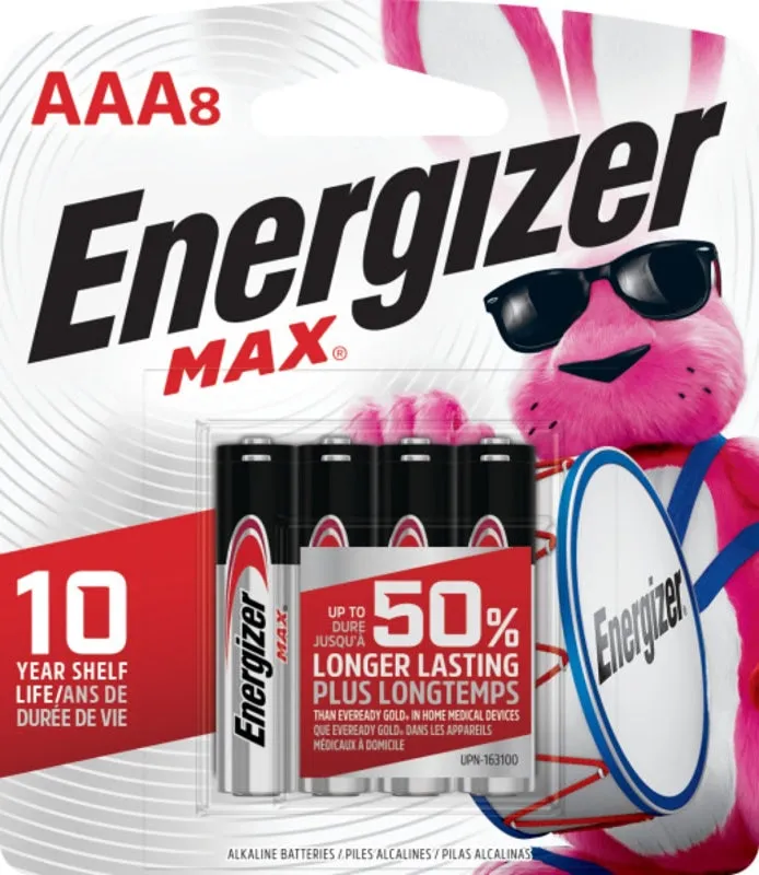 Energizer E92MP-8 Battery, 1.5 V Battery, 1250 mAh, AAA Battery, Alkaline, Manganese Dioxide, Zinc :CD  8: QUANTITY: 1