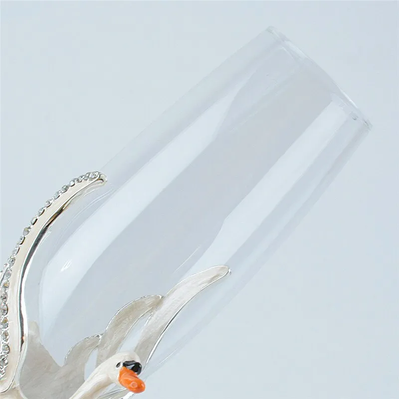 Exquisite Unique Custom Made  Swan Wedding Led Free Crystal Champagne Wine Glasses Set of Two