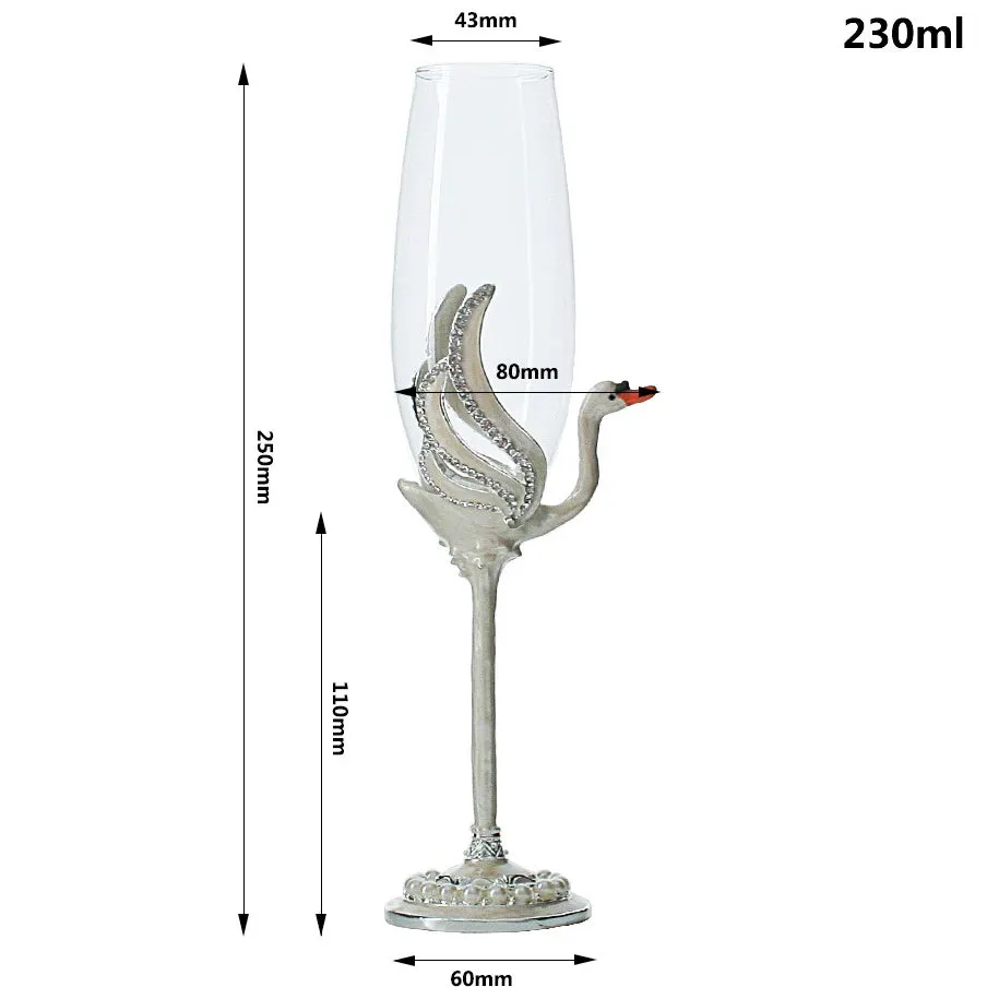 Exquisite Unique Custom Made  Swan Wedding Led Free Crystal Champagne Wine Glasses Set of Two