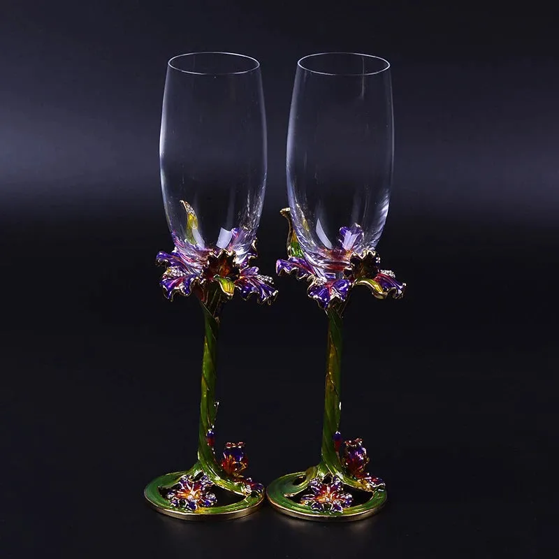Exquisite Unique Custom Made Wedding Led Free Crystal Champagne Wine Glasses Set of Two