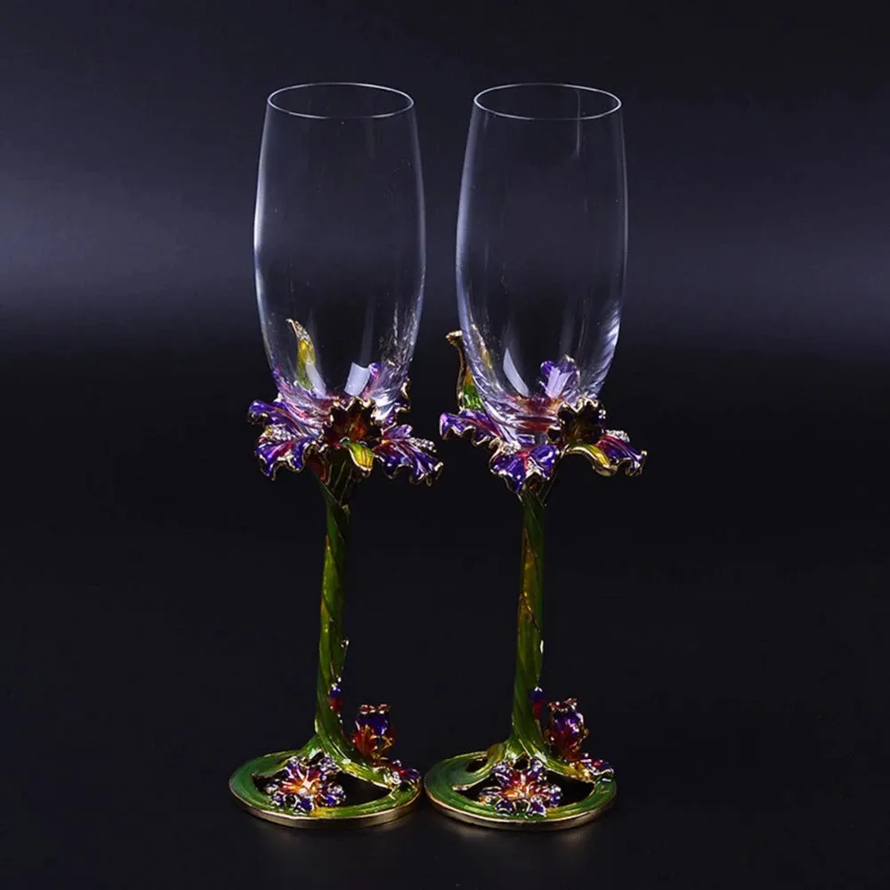 Exquisite Unique Custom Made Wedding Led Free Crystal Champagne Wine Glasses Set of Two