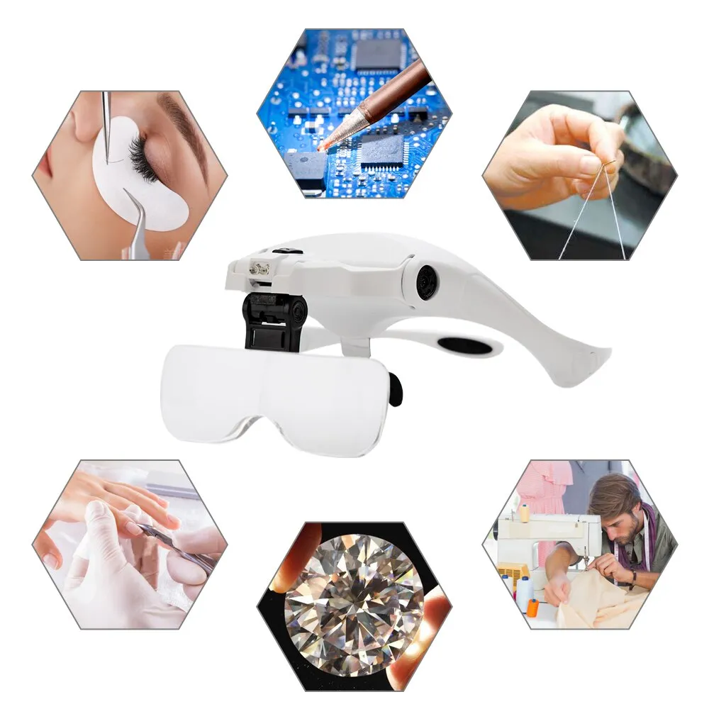 Eyelash Extension 5 Lens Adjustable Headband Magnifying Glass Magnifier With LED Light lamp Magnifying Glasses For False Lashes