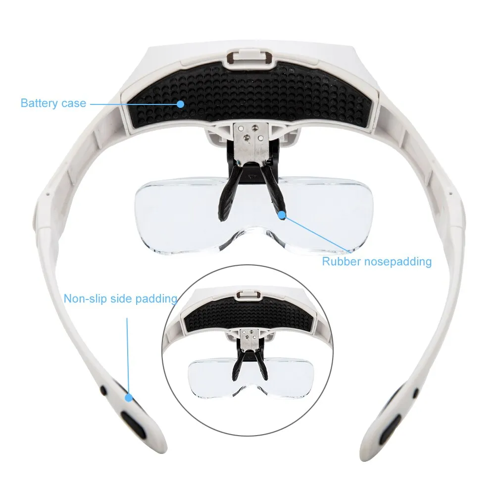 Eyelash Extension 5 Lens Adjustable Headband Magnifying Glass Magnifier With LED Light lamp Magnifying Glasses For False Lashes