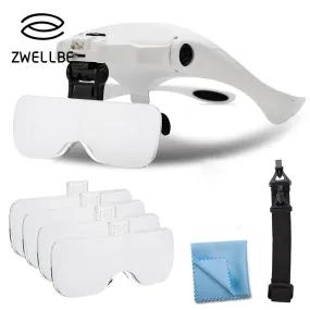 Eyelash Extension 5 Lens Adjustable Headband Magnifying Glass Magnifier With LED Light lamp Magnifying Glasses For False Lashes