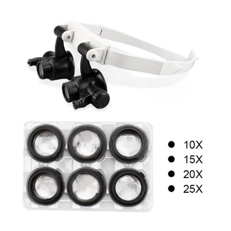 Eyelash Extension 5 Lens Adjustable Headband Magnifying Glass Magnifier With LED Light lamp Magnifying Glasses For False Lashes