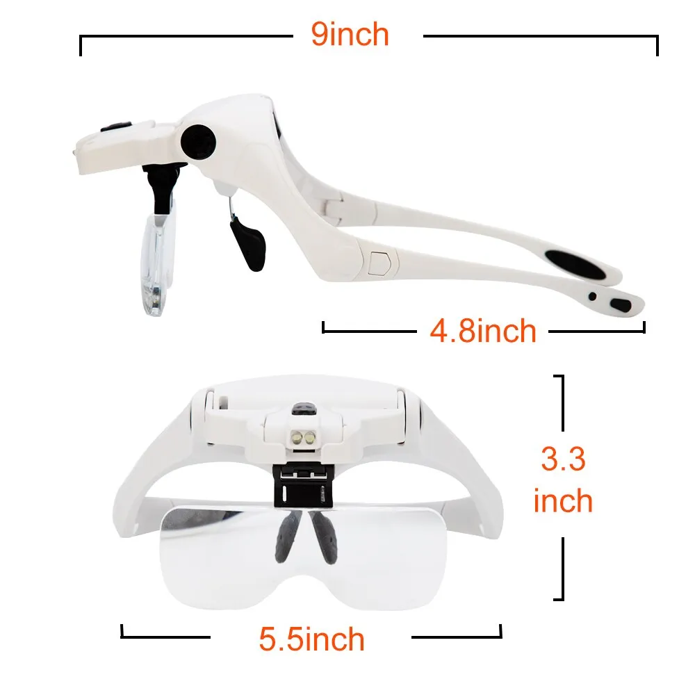 Eyelash Extension 5 Lens Adjustable Headband Magnifying Glass Magnifier With LED Light lamp Magnifying Glasses For False Lashes