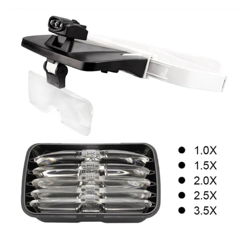 Eyelash Extension 5 Lens Adjustable Headband Magnifying Glass Magnifier With LED Light lamp Magnifying Glasses For False Lashes