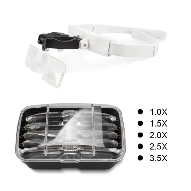 Eyelash Extension 5 Lens Adjustable Headband Magnifying Glass Magnifier With LED Light lamp Magnifying Glasses For False Lashes
