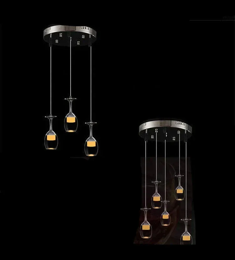 Fashion Red Wine Glasses Creative LED Simple Modern Dining Chandelier 3 Acrylic Dining Room Fishing Line Lights