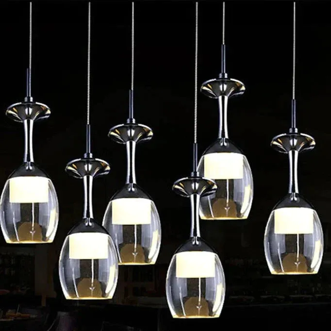 Fashion Red Wine Glasses Creative LED Simple Modern Dining Chandelier 3 Acrylic Dining Room Fishing Line Lights