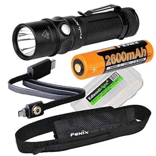 Fenix RC11 1000 Lumen USB rechargeable CREE LED Flashlight EDC with Fenix 18650 Li-ion battery , and EdisonBright BBX3 battery carry case bundle