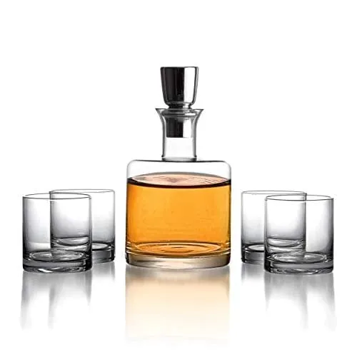 Fitz and Floyd Clear Decorative Whiskey Decanter Set with Top-Lead Free Glass for Wine, Bourbon, Brandy, Liquor
