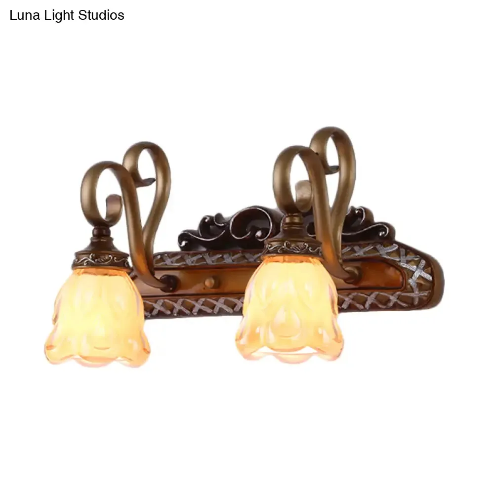 Flared Glass Iron Sconce with Tan Texture | Wall Mounted Vanity Light | Traditional Design | 1/2 Lights