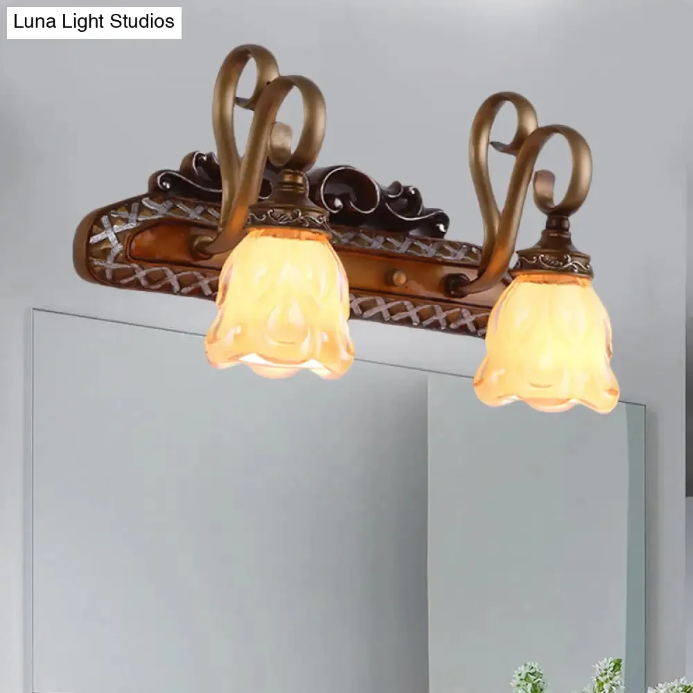 Flared Glass Iron Sconce with Tan Texture | Wall Mounted Vanity Light | Traditional Design | 1/2 Lights