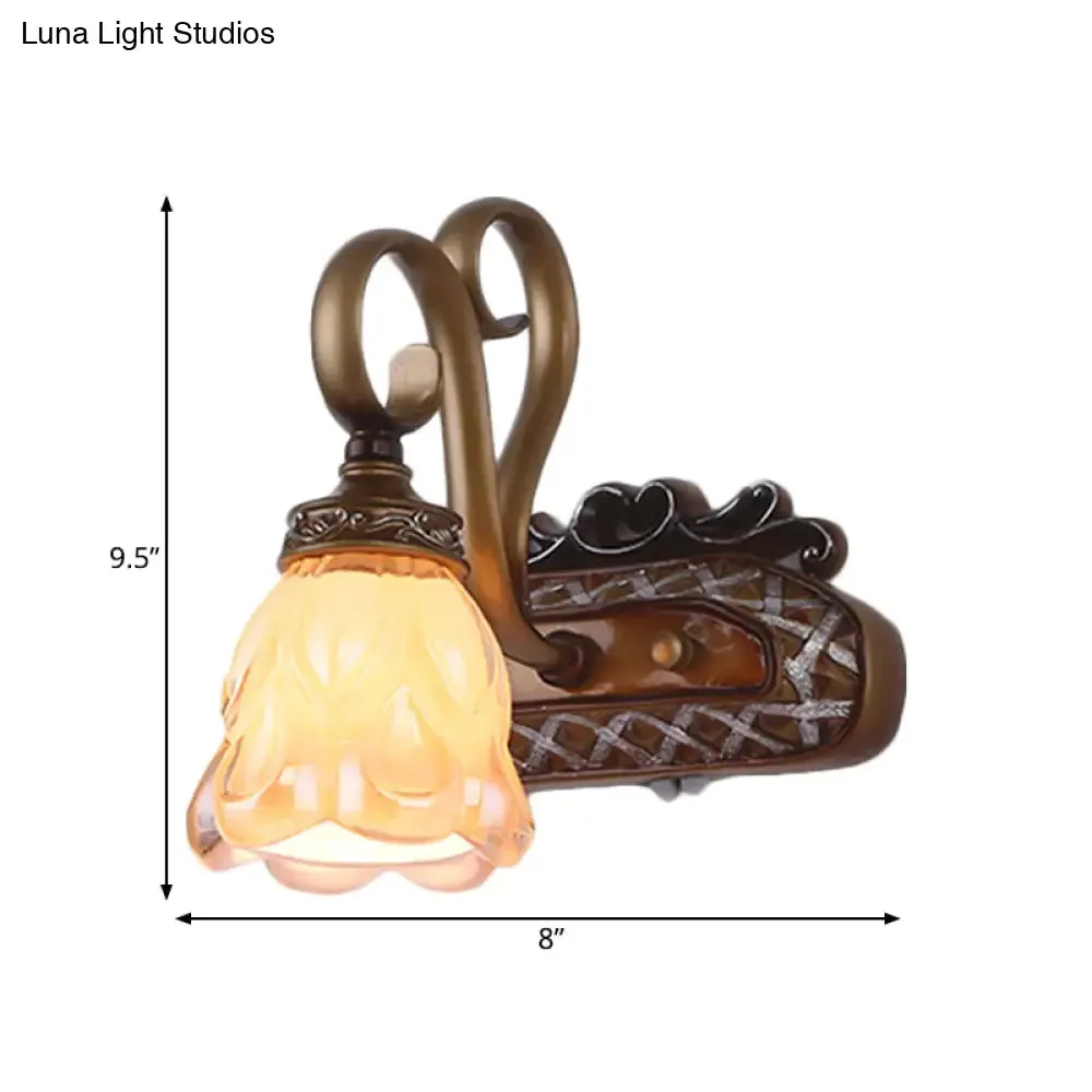 Flared Glass Iron Sconce with Tan Texture | Wall Mounted Vanity Light | Traditional Design | 1/2 Lights