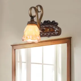 Flared Glass Iron Sconce with Tan Texture | Wall Mounted Vanity Light | Traditional Design | 1/2 Lights