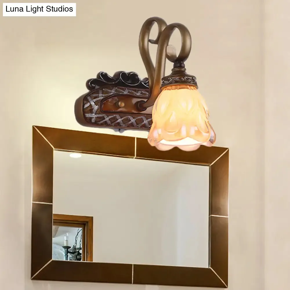 Flared Glass Iron Sconce with Tan Texture | Wall Mounted Vanity Light | Traditional Design | 1/2 Lights