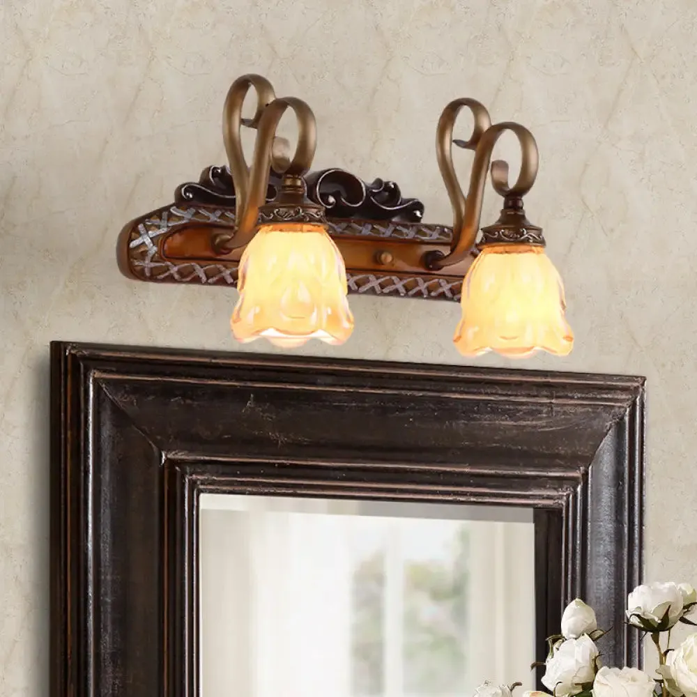 Flared Glass Iron Sconce with Tan Texture | Wall Mounted Vanity Light | Traditional Design | 1/2 Lights