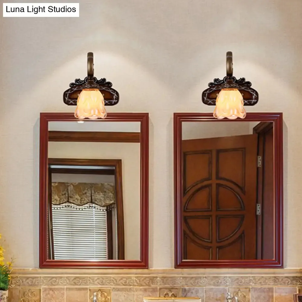 Flared Glass Iron Sconce with Tan Texture | Wall Mounted Vanity Light | Traditional Design | 1/2 Lights