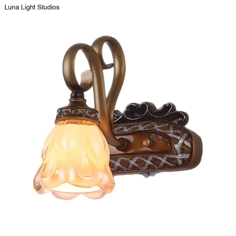 Flared Glass Iron Sconce with Tan Texture | Wall Mounted Vanity Light | Traditional Design | 1/2 Lights
