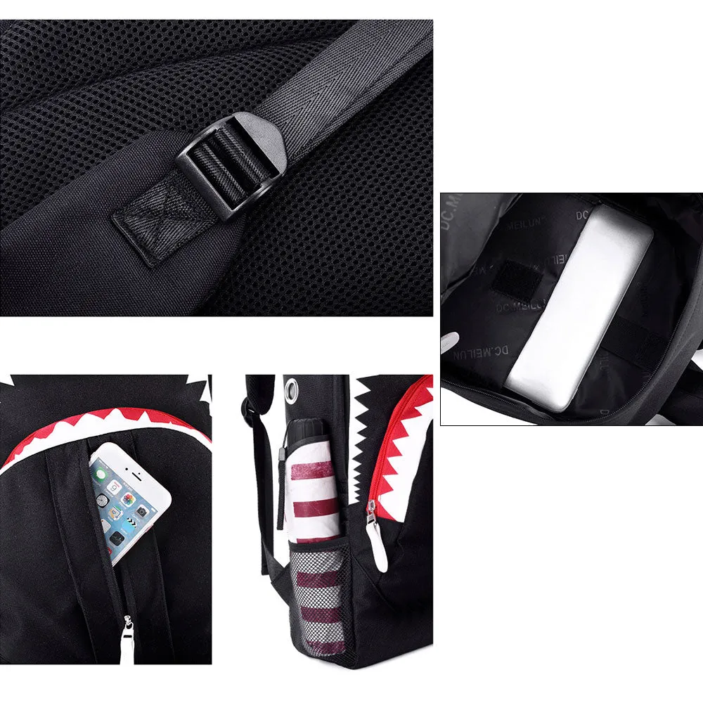 Glow in The Dark Backpack for Teen Cool Shark Mouth Bookbag with USB Charging
