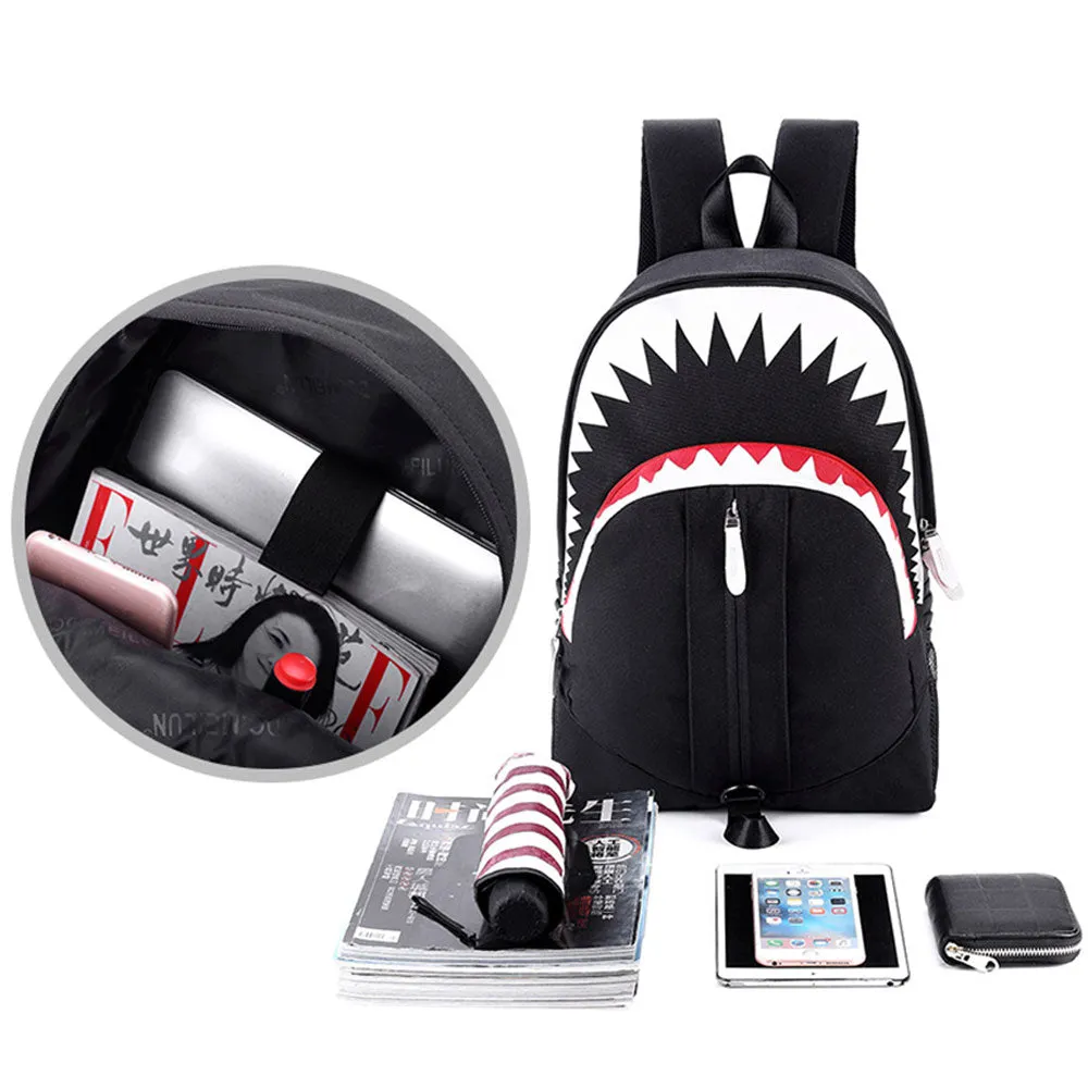 Glow in The Dark Backpack for Teen Cool Shark Mouth Bookbag with USB Charging