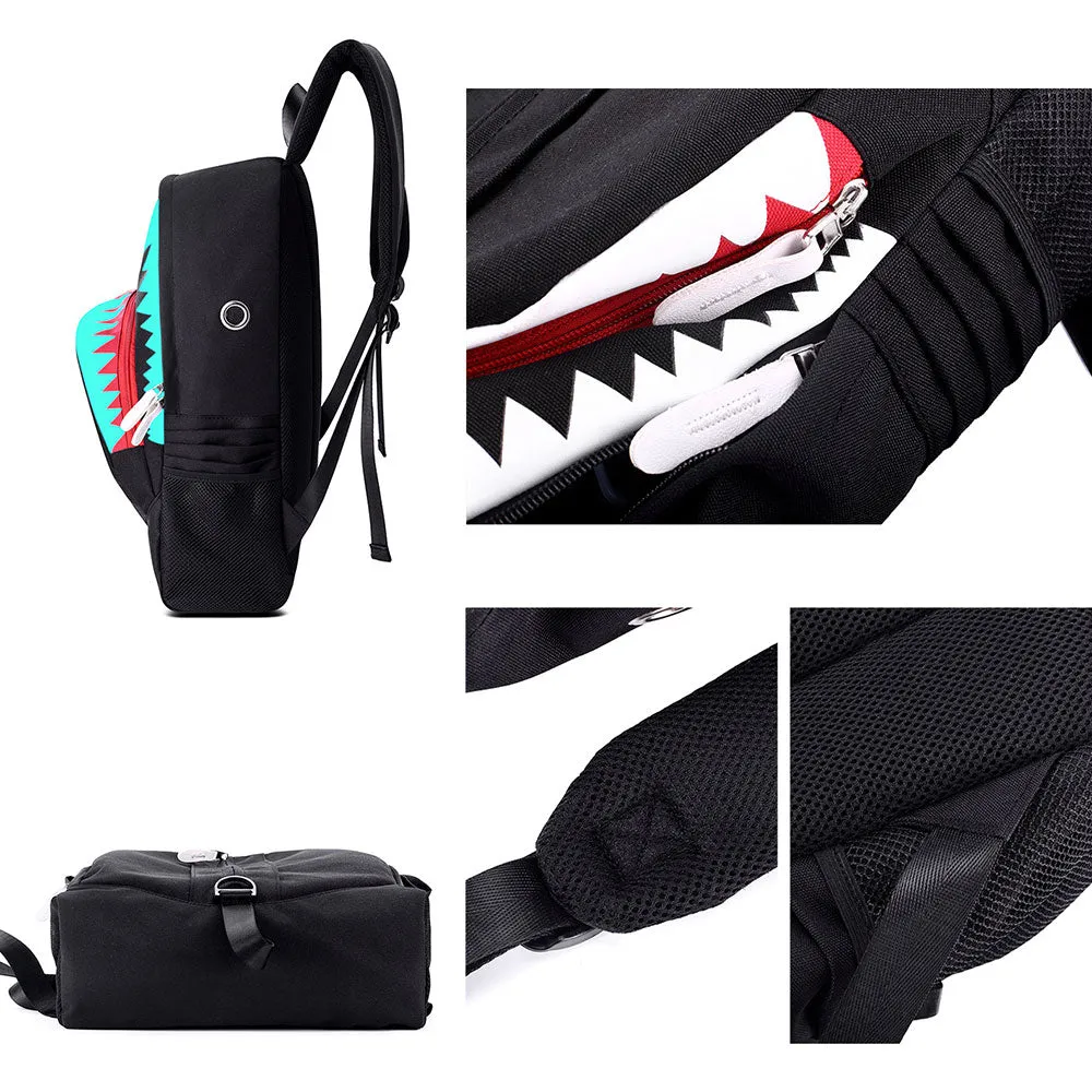 Glow in The Dark Backpack for Teen Cool Shark Mouth Bookbag with USB Charging
