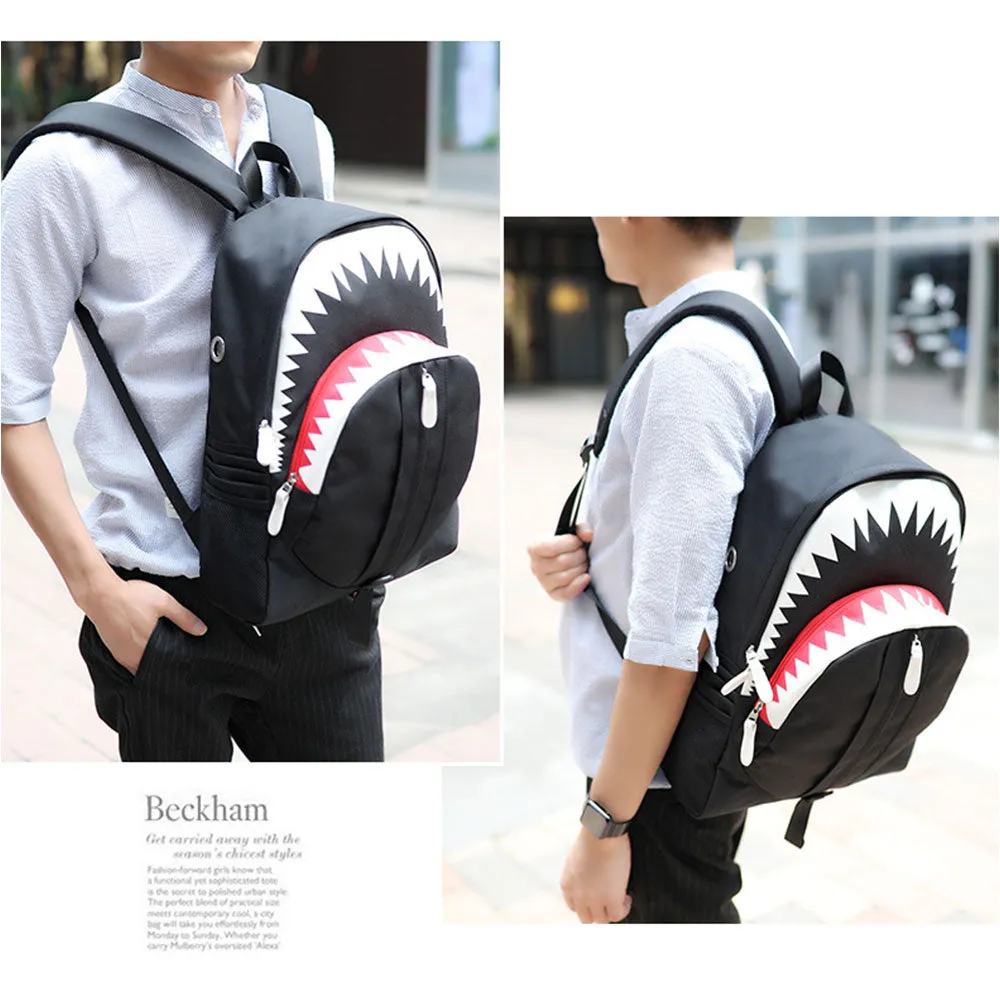 Glow in The Dark Backpack for Teen Cool Shark Mouth Bookbag with USB Charging