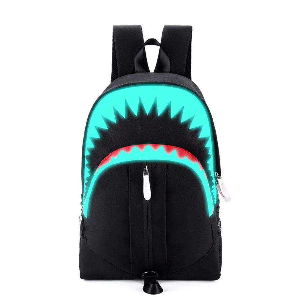 Glow in The Dark Backpack for Teen Cool Shark Mouth Bookbag with USB Charging